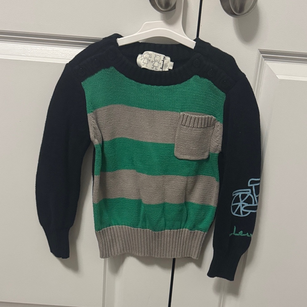 Kids Green & Gray Striped Knit Sweater - Casual Pullover